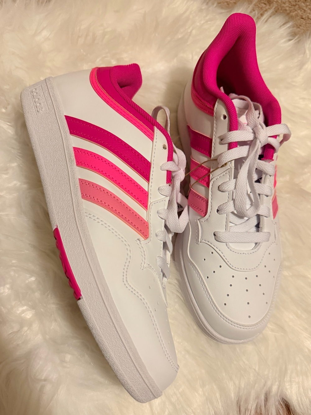 NWT- Women’s adidas HOOPS 4.0 White Sneakers with Pink Accents